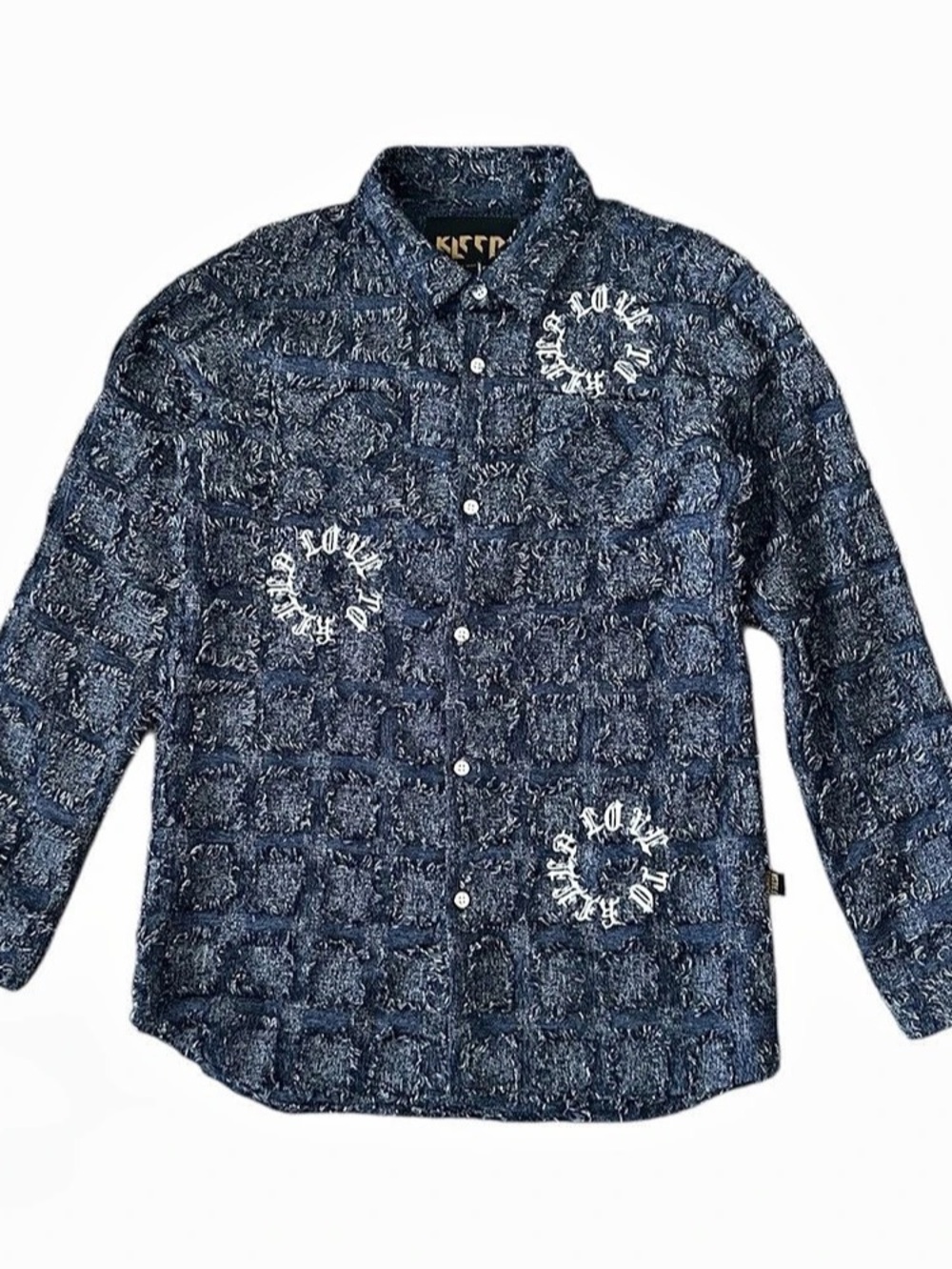 KLEEP Boys Textured Graphic PHRESH Button Down Shirt Dark Blue White Size 11-12